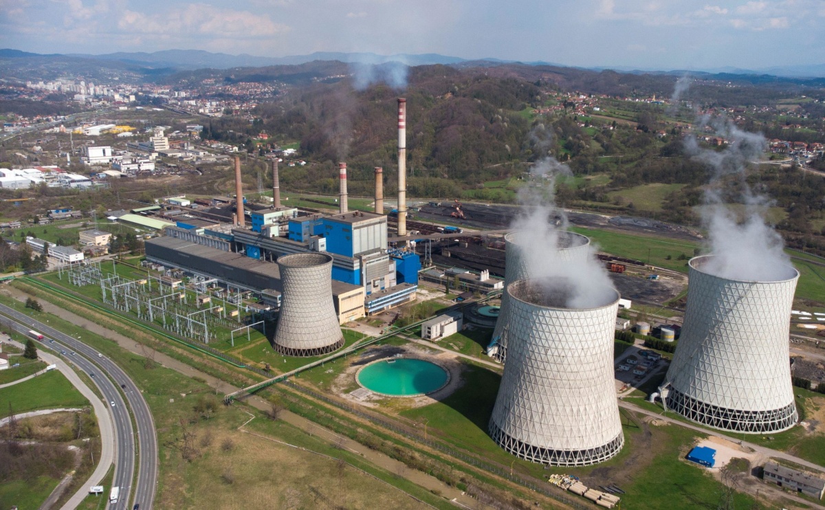Aerial view of the Tuzla thermal power plant in Bosnia