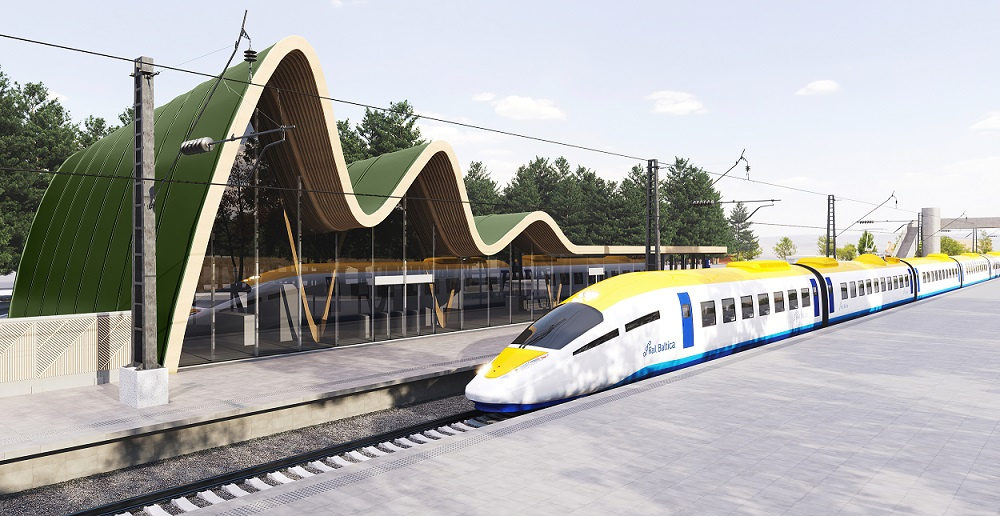 A render of a Rail Baltica station (Rail Baltica)