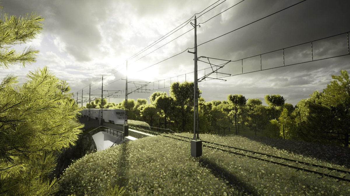 An Aecom render of a train on the North Bothnia Line